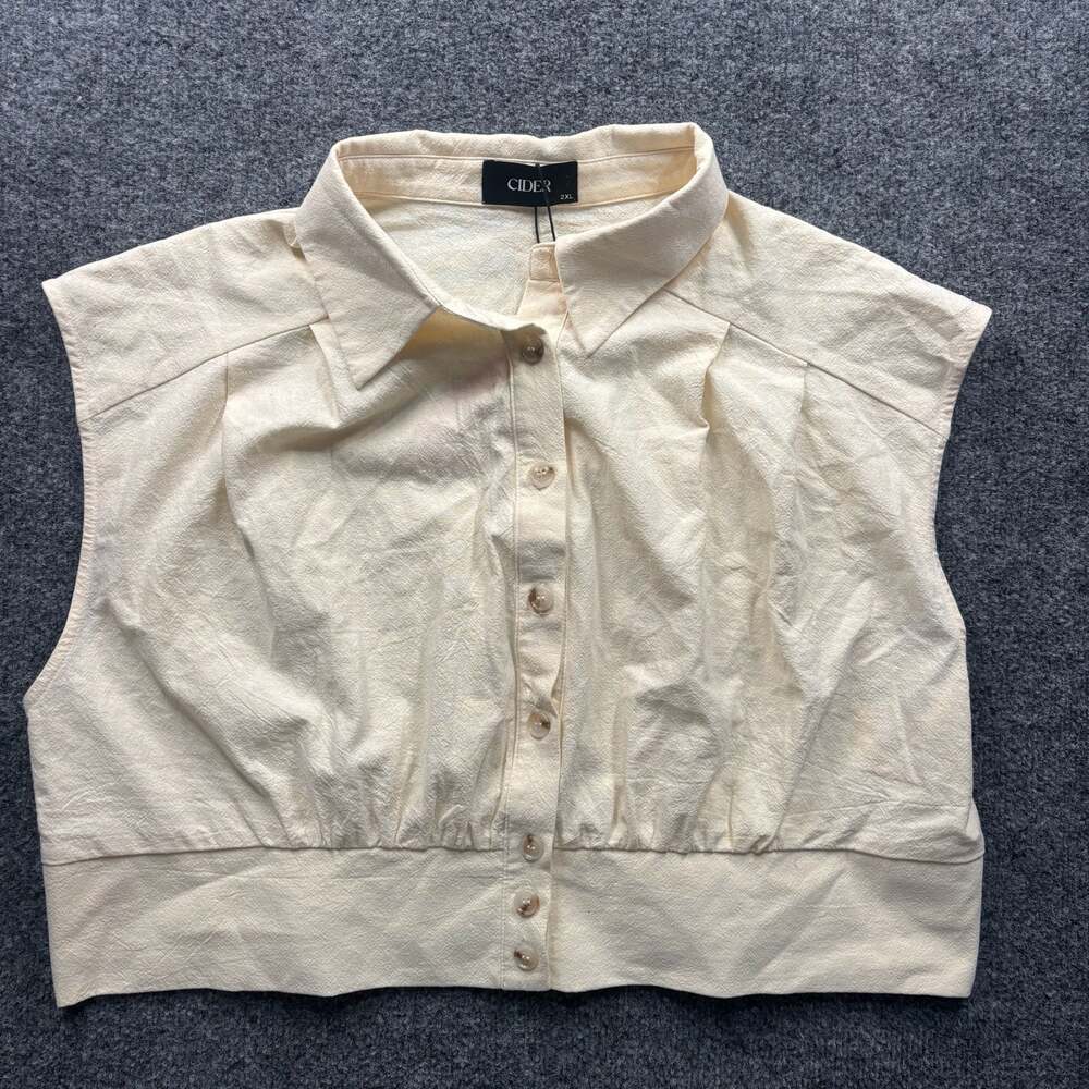 Cider Shirred Collar Button Up Crop Top Beige Size 2XL NWT
